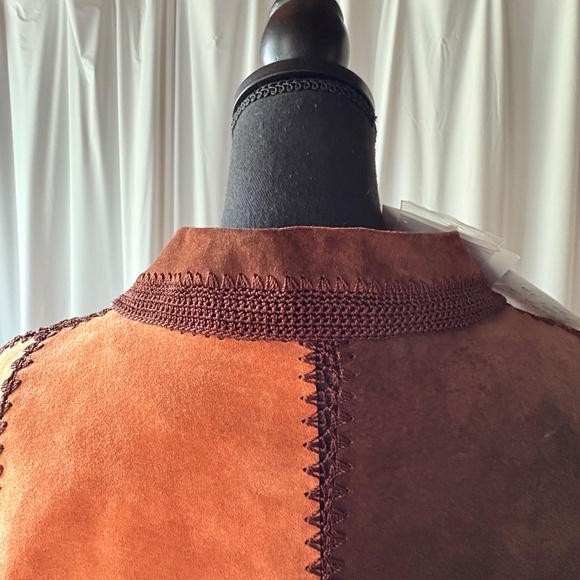 Denim & Co Womens Large Multicolor Leather Patchwork Jacket w/Crochet Seams - Picture 5 of 12